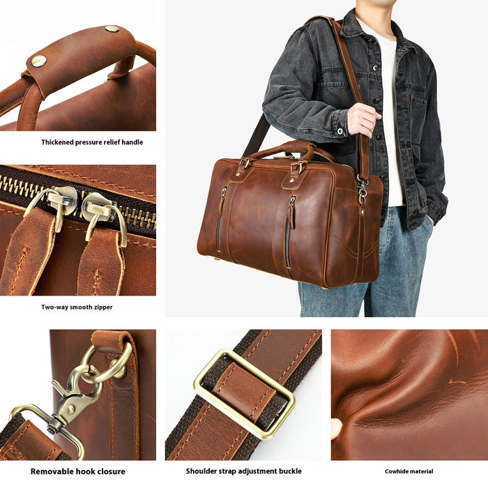 Bolso de viaje retro de corta distancia de cuero genuino para hombre