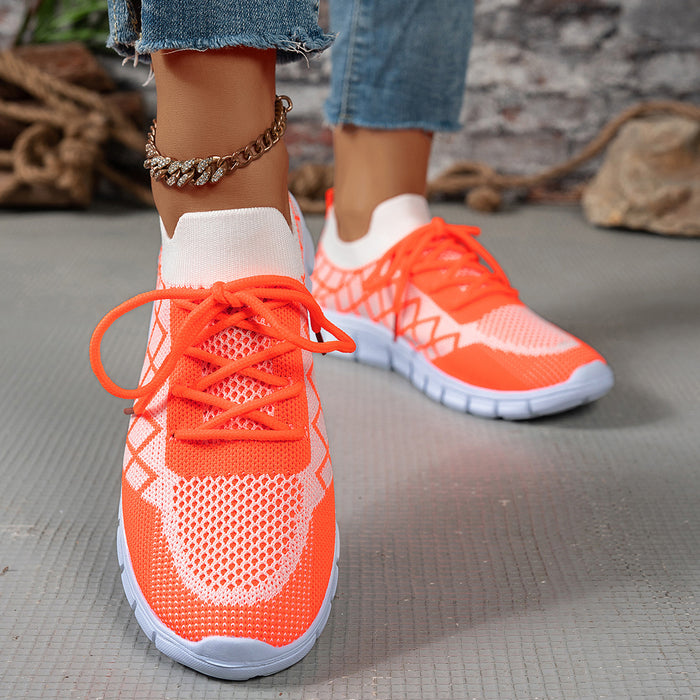 Zapatillas Flyknit con cordones y cuadros en bloques de color, de malla, informales, transpirables, para caminar y correr, para mujer