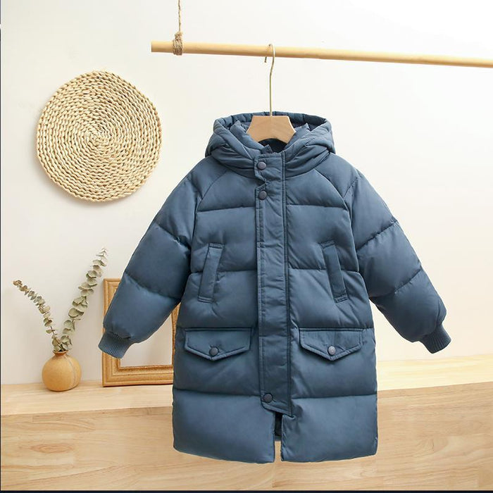 Chaqueta de plumón para niños de longitud media por encima de la rodilla