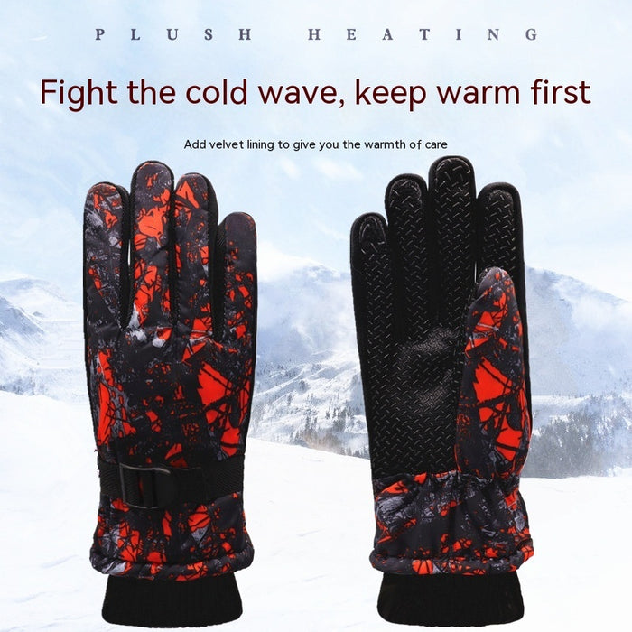 Children's Velvet Thickened And Warm Ski Gloves