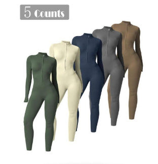 Women's Long-sleeve Zipper Yoga Sports Jumpsuit