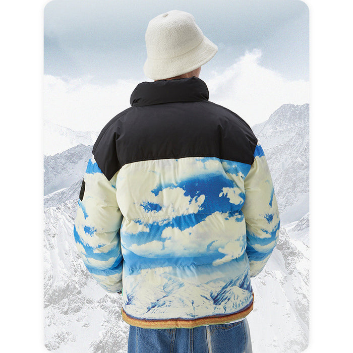 Veste chaude pour homme, motif camouflage bleu ciel, neige et éclaboussures d'encre