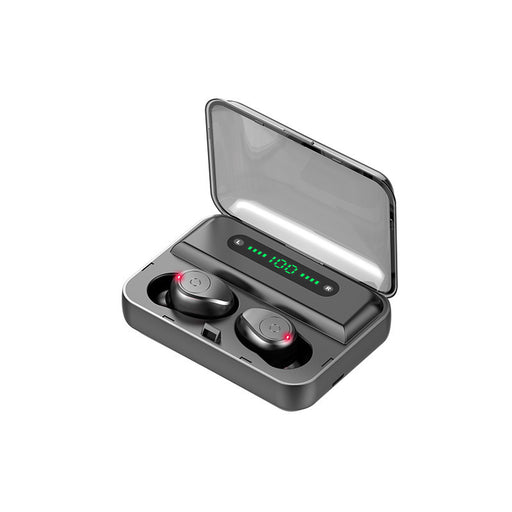 Casque Bluetooth multifonction avec mouvement binaural, batterie externe et compatibilité avec téléphone.