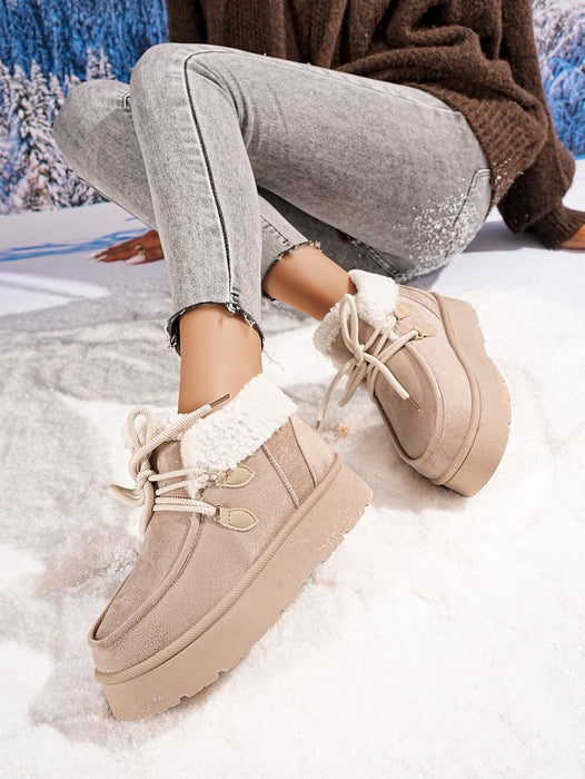 Botas de nieve con suela gruesa y forro polar para mujer, zapatos casuales con acolchado de algodón y piel integrada