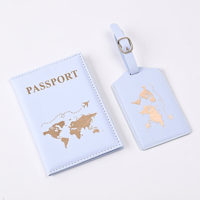 Nueva funda de pasaporte de PU con diseño dorado de mapas