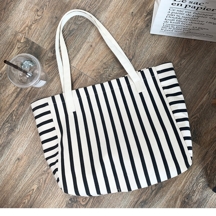 Sac en toile rayé pour femmes, sac à bandoulière grande capacité, pour étudiantes