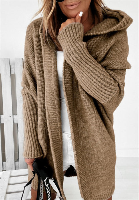 Gilet cardigan à capuche à manches chauve-souris, coupe ample et décontractée, couleur unie, vêtements pour femmes