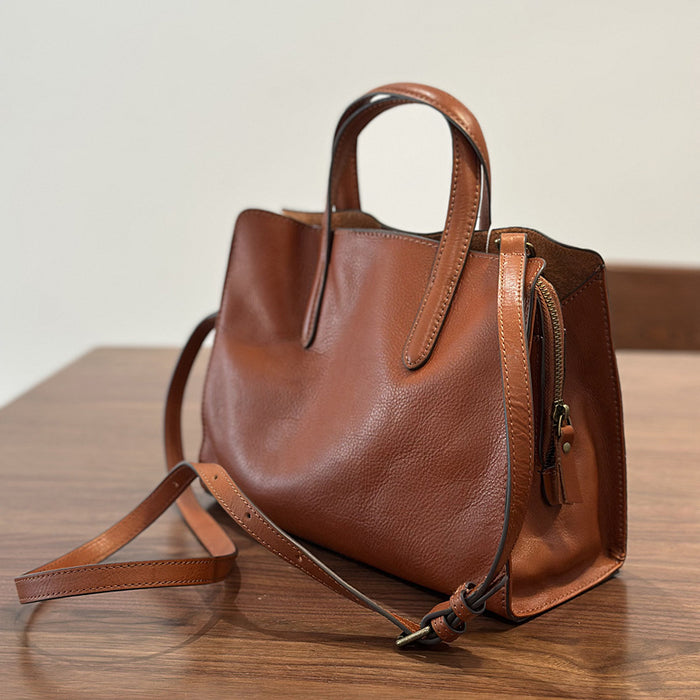 Womens Casual All-Match Tote Bag Made From Full-Grain Cowhide Leather