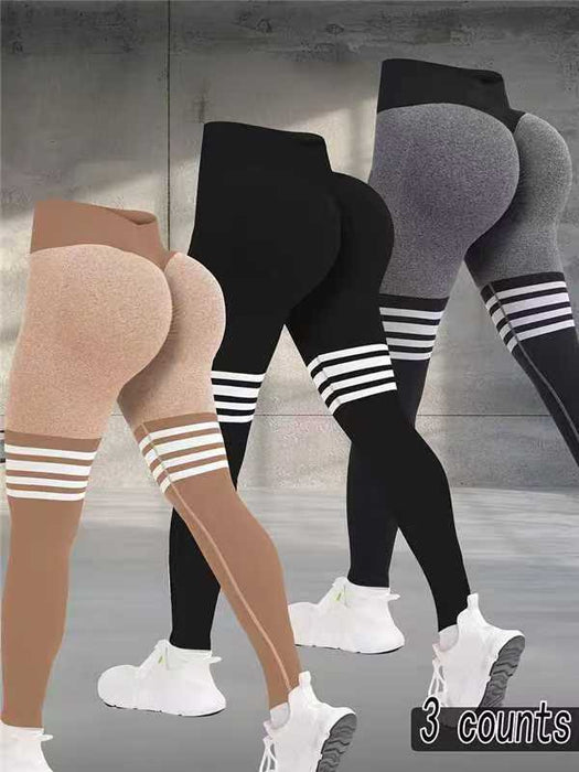 Mallas deportivas a rayas para exteriores, cintura alta, realce de cadera, pantalones para correr, ejercicio y entrenamiento