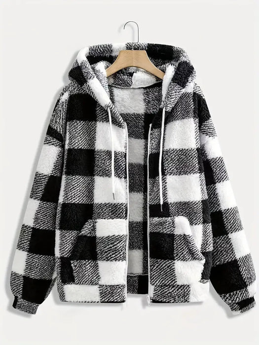 Fashionable Casual Zip-up Plush Hoodie With Long Sleeves