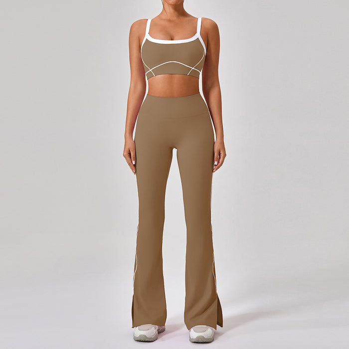 Conjunto de yoga para mujer con tirantes finos y colores contrastantes para deportes al aire libre