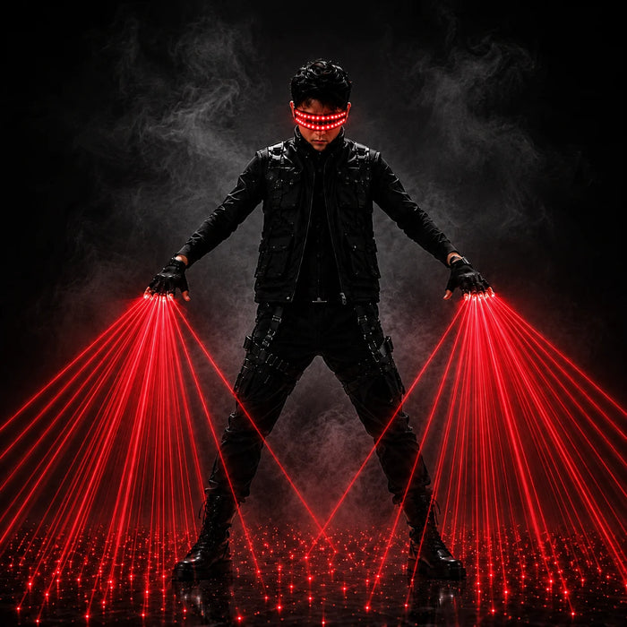 Green Red Laser Gloves LED Glasses Set Rave Light Show Gloves Cyberpunk DJ Stage Costume Party Dance Performance Props