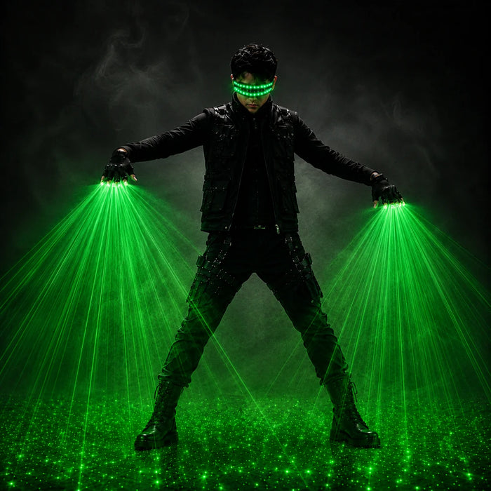 Green Red Laser Gloves LED Glasses Set Rave Light Show Gloves Cyberpunk DJ Stage Costume Party Dance Performance Props