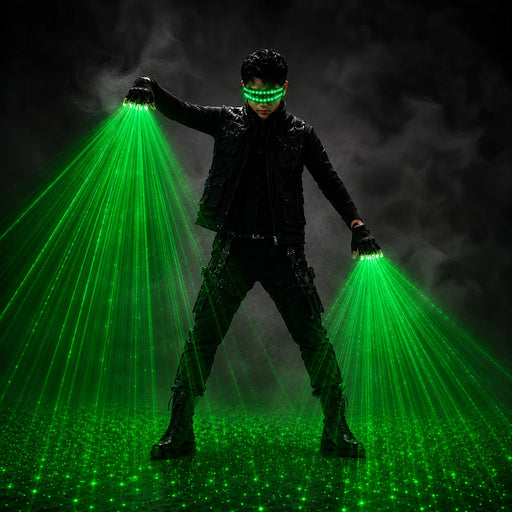 Guantes Láser Verdes Rojos Gafas LED Set Guantes para Espectáculo de Luces Rave Disfraz de DJ Cyberpunk para Escenario, Fiesta y Actuación de Baile