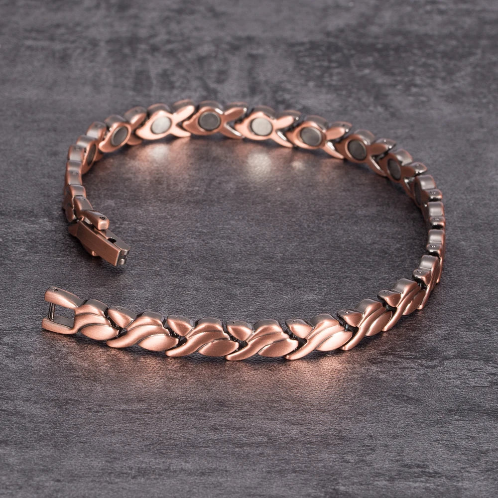 Vinterly Magnetic Pure Copper Bracelets for Women 6.5mm Vintage Chain Health Energy Magnet Arthritis Pain Relief Women Jewelry