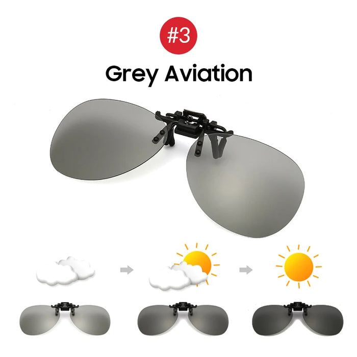 VIVIBEE Polarized Square Flip Up Clip on Sunglasses for Night Driving Lens Men Photochromic Women Fishing Sun Glasses