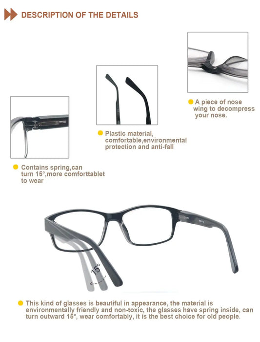 Large Reading Glasses Men Rectangle Oversize Frame Readers Eyeglasses Spring Hinge High Quality Comfortable Wear with Diopter