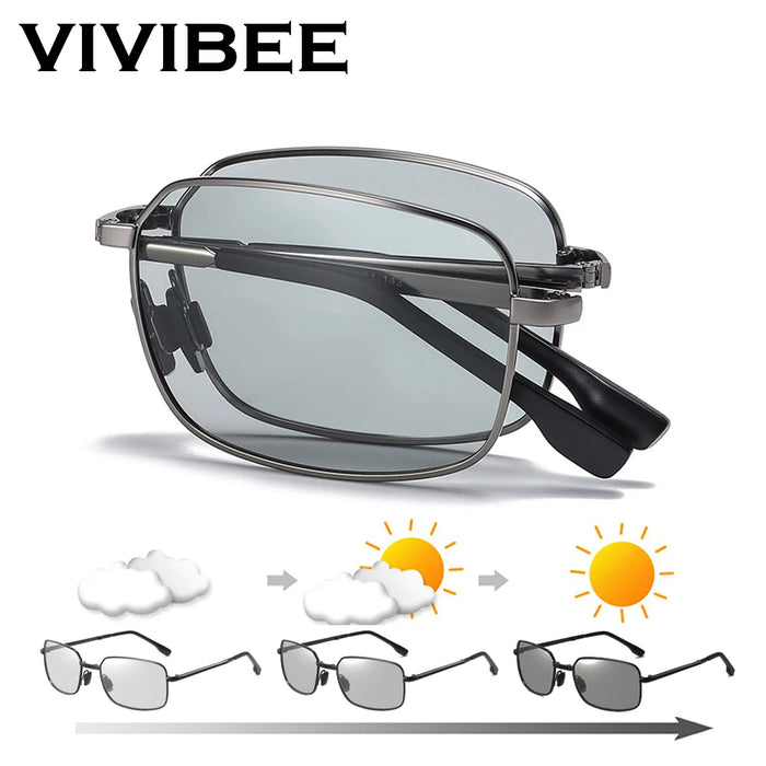 VIVIBEE Gafas de Sol Plegables Fotocromáticas para Hombre con Lentes Polarizadas Rectangulares de Metal, Gafas de Sol Masculinas para Verano 2026, Productos en Tendencia