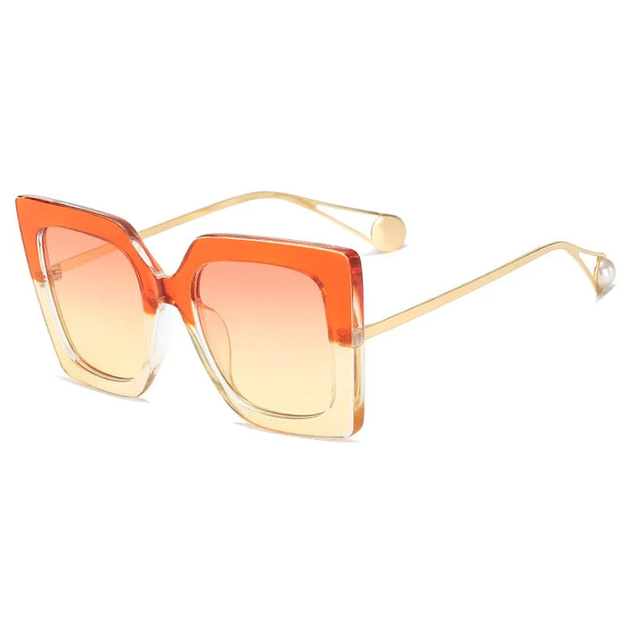 Vintage Square Women Sunglasses New Fashion Oversized Pearl Cat Eye Big Alloy Sun Glasses Female Elegant Eyewear Shades Lady