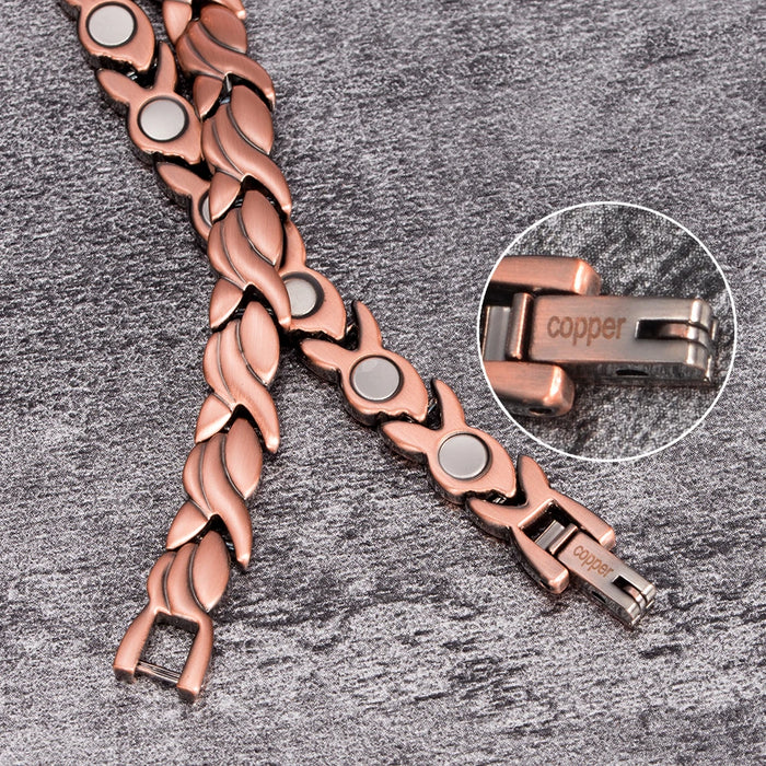 Vinterly Magnetic Pure Copper Bracelets for Women 6.5mm Vintage Chain Health Energy Magnet Arthritis Pain Relief Women Jewelry
