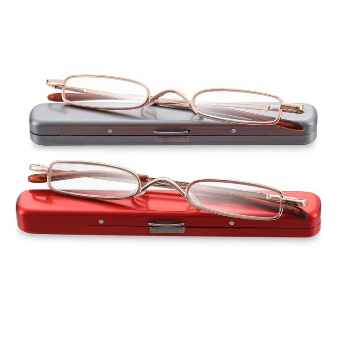 1PC Mini Portable Metal Reading Glasses With Case Vision Care Retro Light Weight Resin Lens Readers Presbyopic Eyeglass+1.0~+4.0