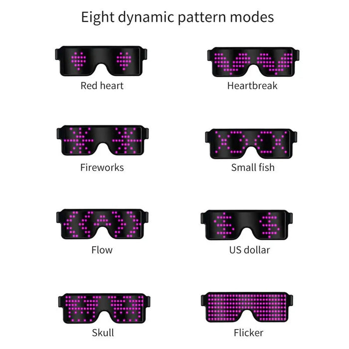 Gafas de Fiesta LED Bluetooth con Control de Aplicación, Idiomas Personalizados, Carga USB, Gafas Luminosas Intermitentes, Gafas de Sol para Conciertos de Navidad