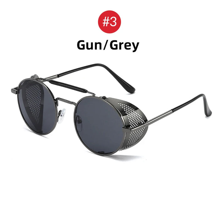 VIVIBEE Steampunk Sunglasses Men 2026 Trending Gothic Round Alloy Red Metal Punk Goggles Retro Party Sun Glasses