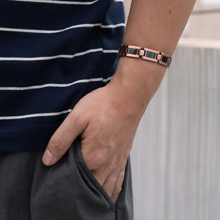 Vinterly Pure Copper Bracelet Men Magnetic 12mm Black Carbon Fiber Arthritis Men Hand Chain Link High Magnet Jewelry Benefits