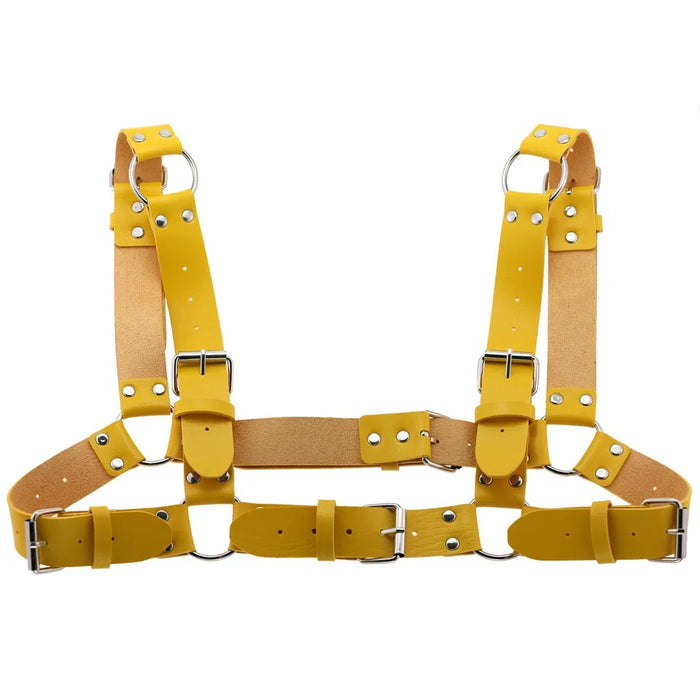 Women Men Sexy Punk Chest Harness Adjustable Caged Metal Body Chain PU Leather Choker Statement Necklace Party Clubwear