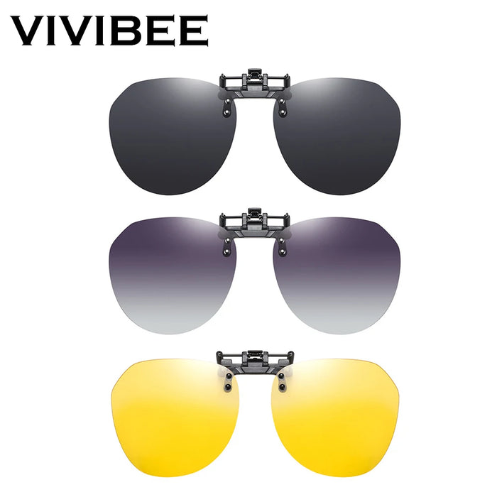 VIVIBEE Big Size Flip Up Clip on Sunglasses Polarized Gradient Grey Lens Oversized Driving UV400  Fishing Accessory