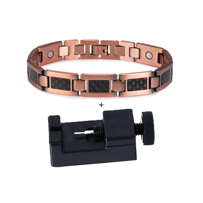 Vinterly Pure Copper Bracelet Men Magnetic 12mm Black Carbon Fiber Arthritis Men Hand Chain Link High Magnet Jewelry Benefits