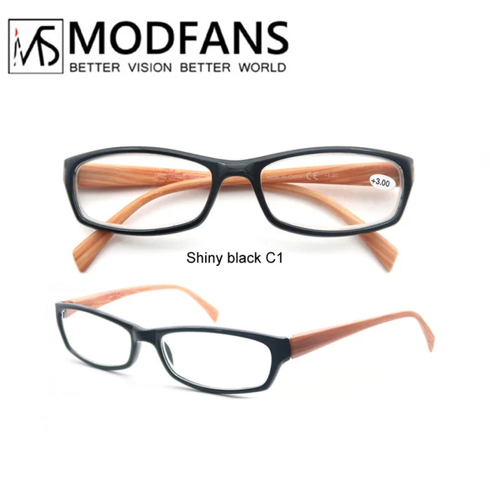 Reading Glasses Women Rectangular Frame Readers Eyeglasses Wood-Look Printed Legs for Mens Presbyopic Glasses +1.0+2.0+3.0+4.0