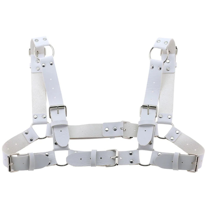 Women Men Sexy Punk Chest Harness Adjustable Caged Metal Body Chain PU Leather Choker Statement Necklace Party Clubwear