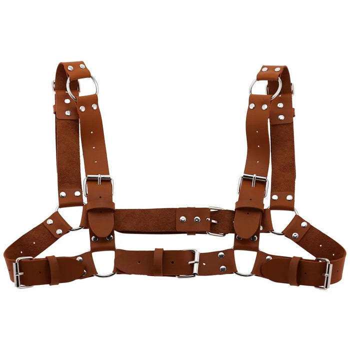 Women Men Sexy Punk Chest Harness Adjustable Caged Metal Body Chain PU Leather Choker Statement Necklace Party Clubwear