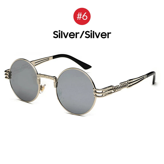VIVIBEE 2026 Trend Black Red Round Punk Sunglasses Women Hip Hop Sun Glasses Men Steampunk Goggle Luxury Rock Accessories
