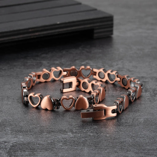 Pulsera Magnética para Mujeres, Corazón, Cobre Puro, Pulsera de Energía Curativa, Eslabones de Cadena, Pulseras Magnéticas de Cobre Vintage, Terapia para Artritis