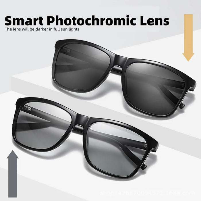 VIVIBEE Gafas de sol polarizadas fotocromáticas de cambio de color, montura gris para hombre, cuadradas clásicas, lentes de transición camaleónicas