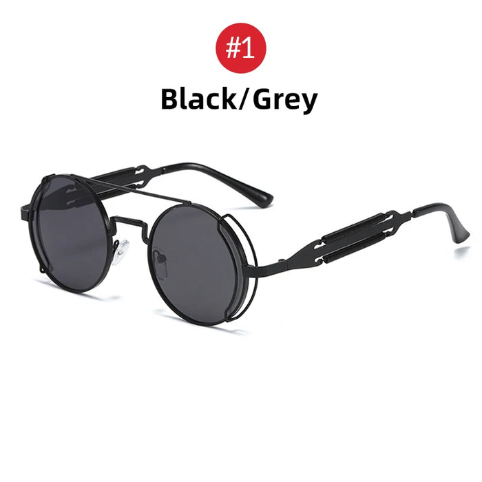 VIVIBEE Lunettes de soleil Steampunk Homme Rondes Lentilles Rouges Lunettes de soleil Punk Noir Métal Style Gothique 2026 Nouveaux Produits Femme Protection UV400