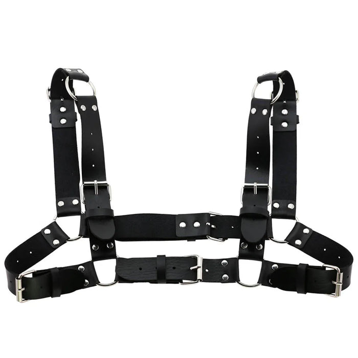 Women Men Sexy Punk Chest Harness Adjustable Caged Metal Body Chain PU Leather Choker Statement Necklace Party Clubwear