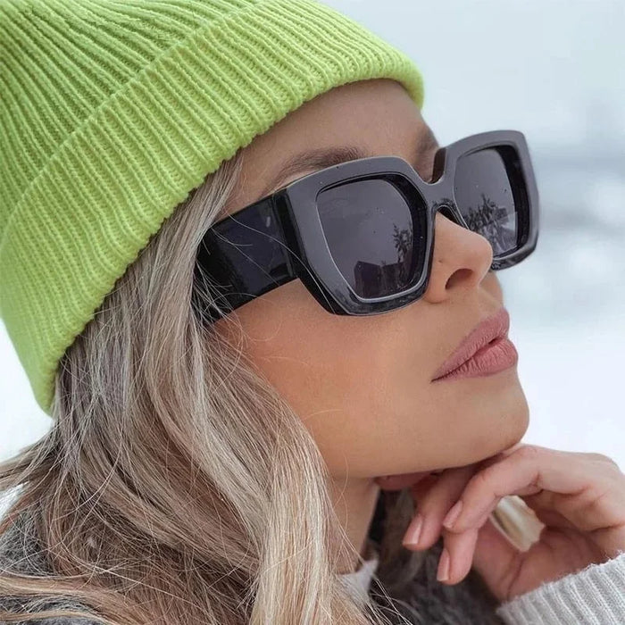 Vintage Square Sunglasses Women Men Wide Leg Big Frame Sun Glasses Black Green Shades UV400 Oculos Gafas De Sol Luxury Brand