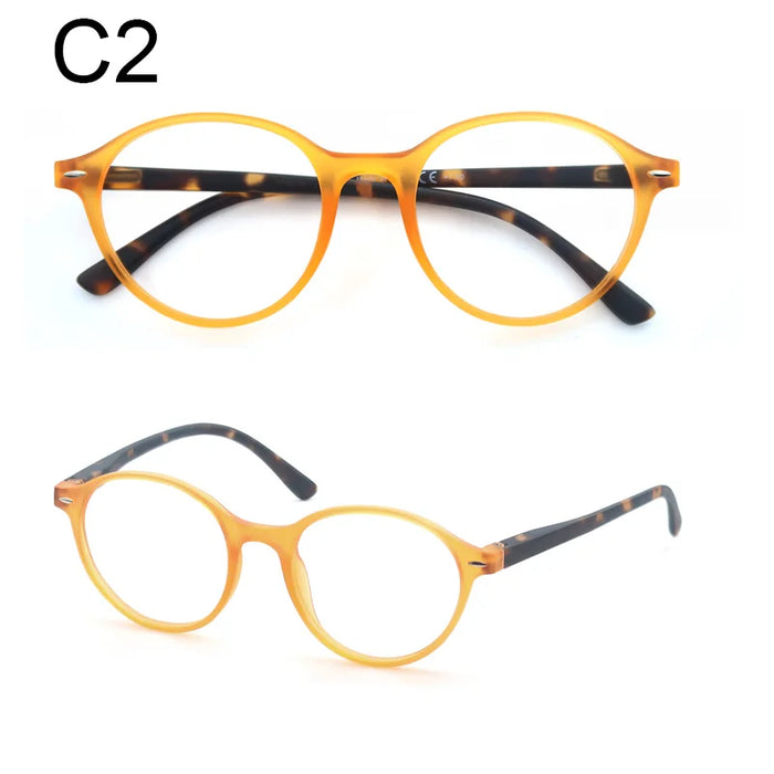 Lunettes de lecture rondes à charnière à ressort pour femmes, légères, presbytes, monture classique multicolore (rouge/bleu/violet/orange)