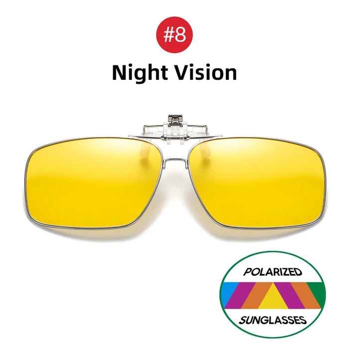VIVIBEE Mens Metal Clip on Sunglasses Polarized Eyeglasses UV400 Women Square Night Vision Driving Sun Glasses
