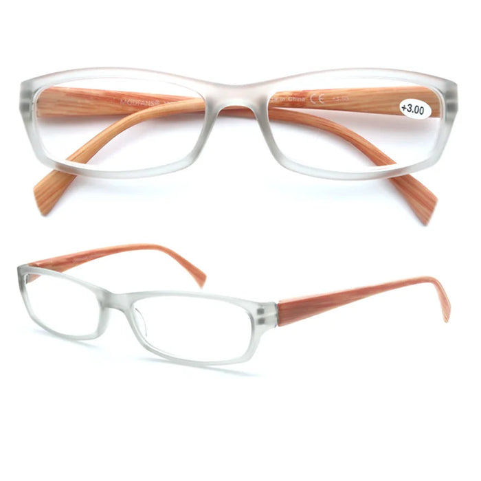 Reading Glasses Women Rectangular Frame Readers Eyeglasses Wood-Look Printed Legs for Mens Presbyopic Glasses +1.0+2.0+3.0+4.0