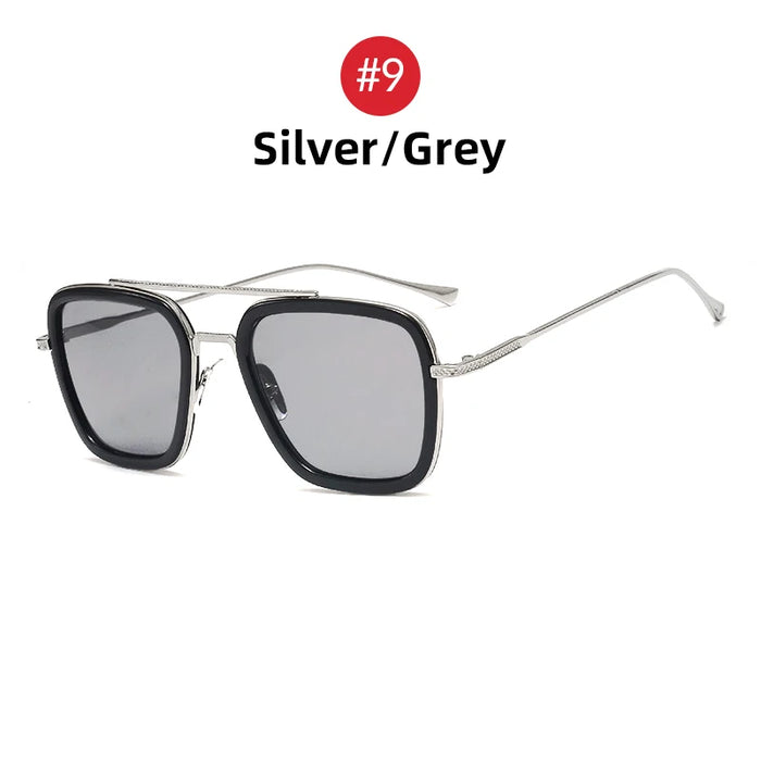 VIVIBEE Retro Square Men Edith Sunglasses Vintage Silver Metal Frame Blue Lens Glasses Fashion Women Steampunk Eyewear