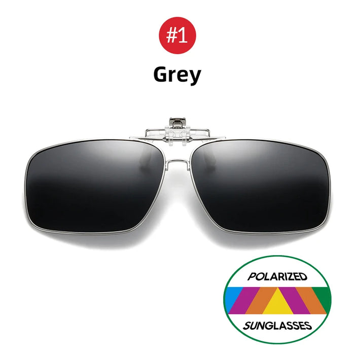 VIVIBEE Mens Metal Clip on Sunglasses Polarized Eyeglasses UV400 Women Square Night Vision Driving Sun Glasses