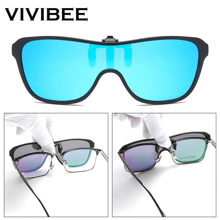 VIVIBEE 2026 Cool Flip Up Clip On Sunglasses Polarized TR90 Photochromic Driving Square Oversized UV400 Fishing Sun Glasses