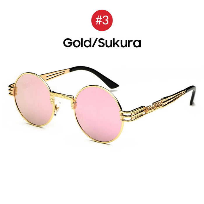 VIVIBEE 2026 Trend Black Red Round Punk Sunglasses Women Hip Hop Sun Glasses Men Steampunk Goggle Luxury Rock Accessories