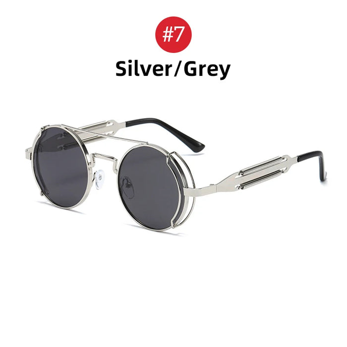 VIVIBEE Lunettes de soleil Steampunk Homme Rondes Lentilles Rouges Lunettes de soleil Punk Noir Métal Style Gothique 2026 Nouveaux Produits Femme Protection UV400