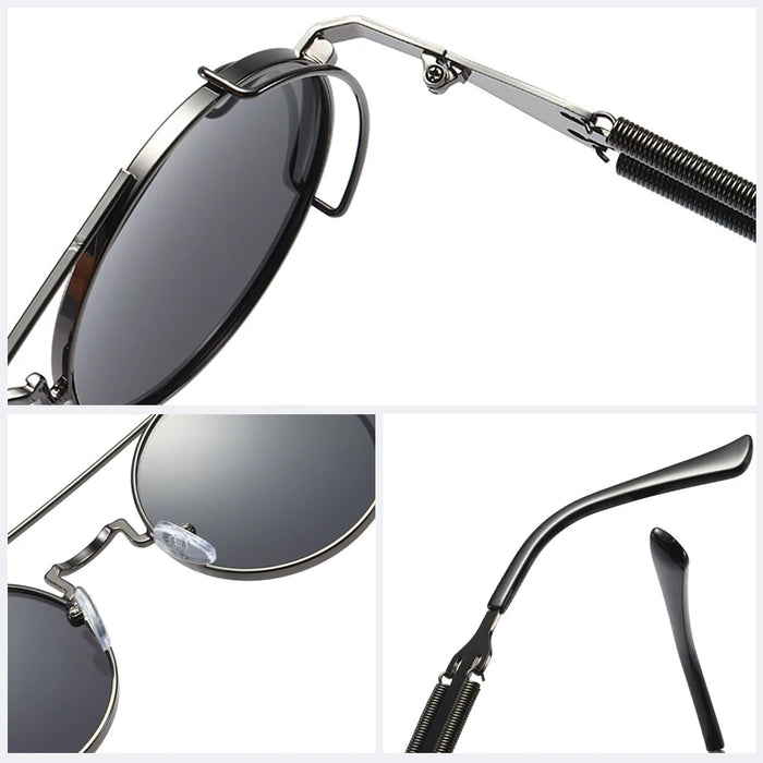 VIVIBEE Lunettes de soleil Steampunk Homme Rondes Lentilles Rouges Lunettes de soleil Punk Noir Métal Style Gothique 2026 Nouveaux Produits Femme Protection UV400