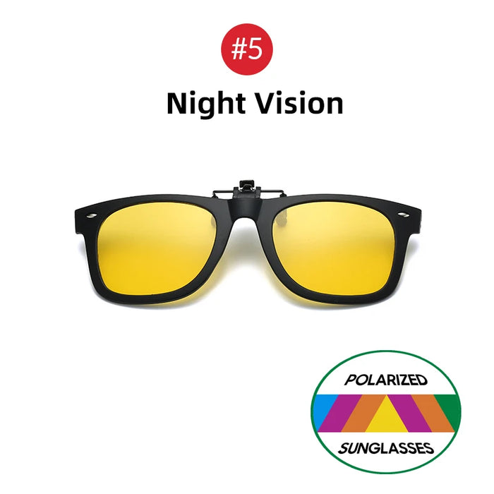 VIVIBEE Flip Up Clip on Sun Glasses for Men Driving Sunglasses Light Fishing Female Anti-UVA UVB Polarized Night Vision Lens